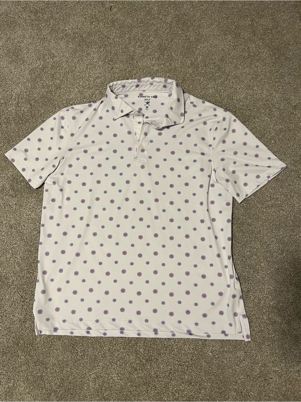 Kenneth Cole White Polo with Fireworks Pattern